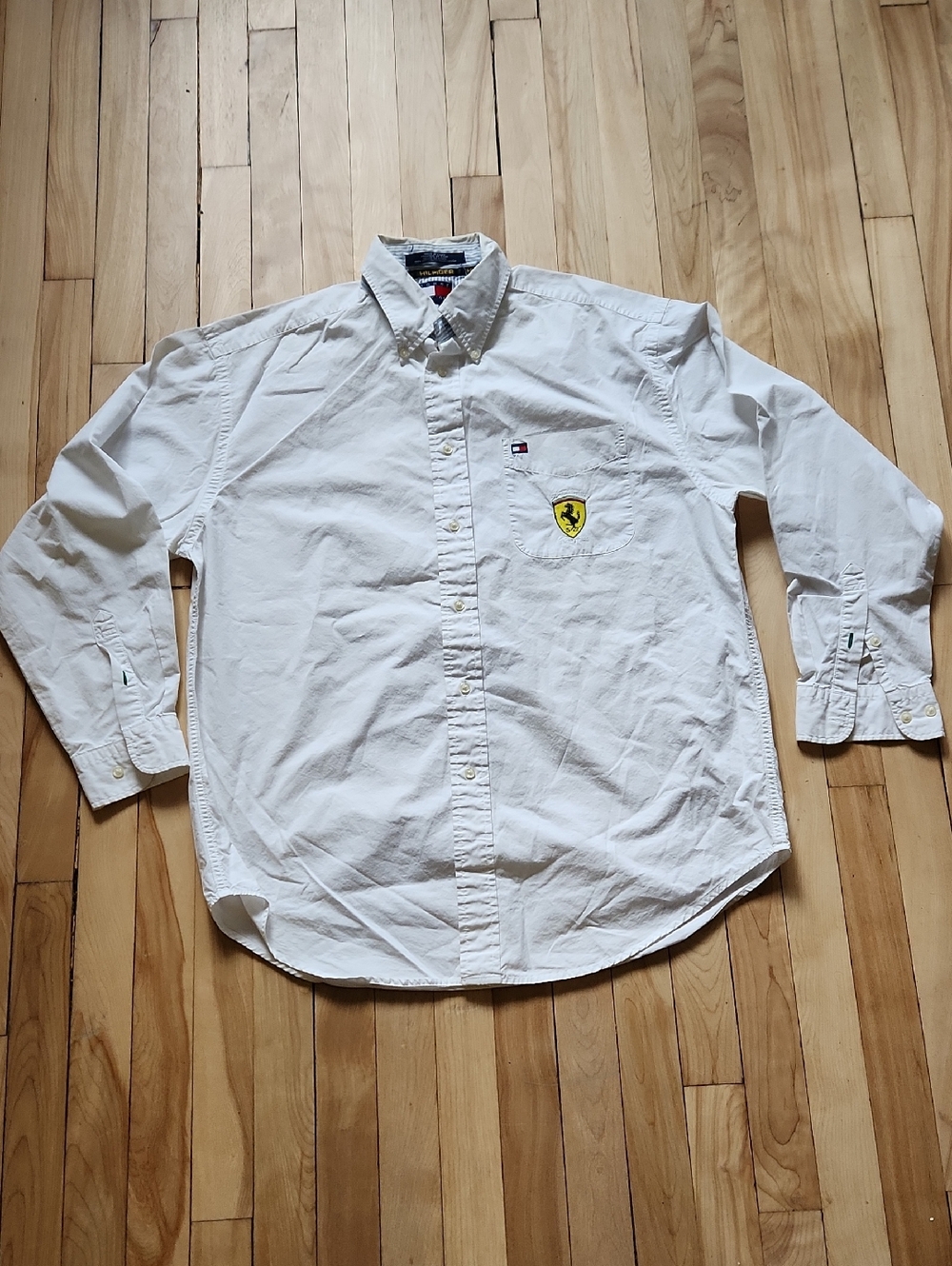 Tommy Hilfiger Ferrari White Long Sleeve Dress Shirt with Yellow Patch